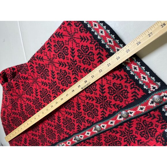 Vtg LL Bean Cardigan Sweater Red Black 100% Merino Lambs Wool Women XL Christmas - Picture 5 of 15